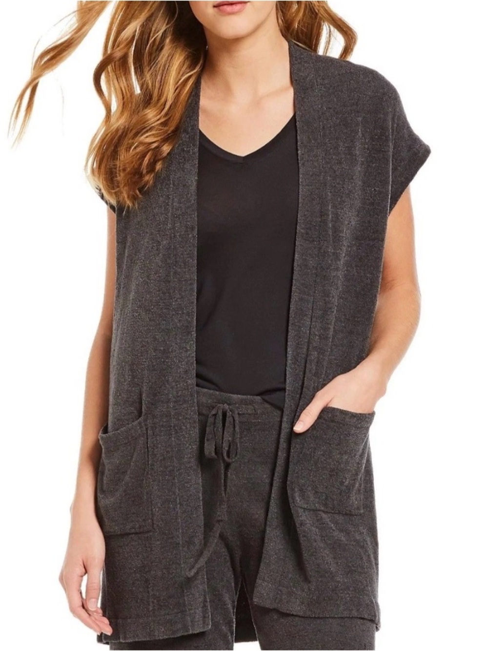 Barefoot Dreams CozyChic Ultra Lite Long Cardigan Vest Gray Womens XS Soft